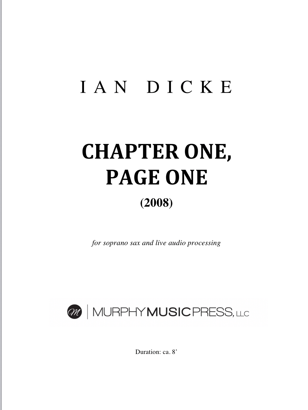 Chapter One, Page One by Ian Dicke