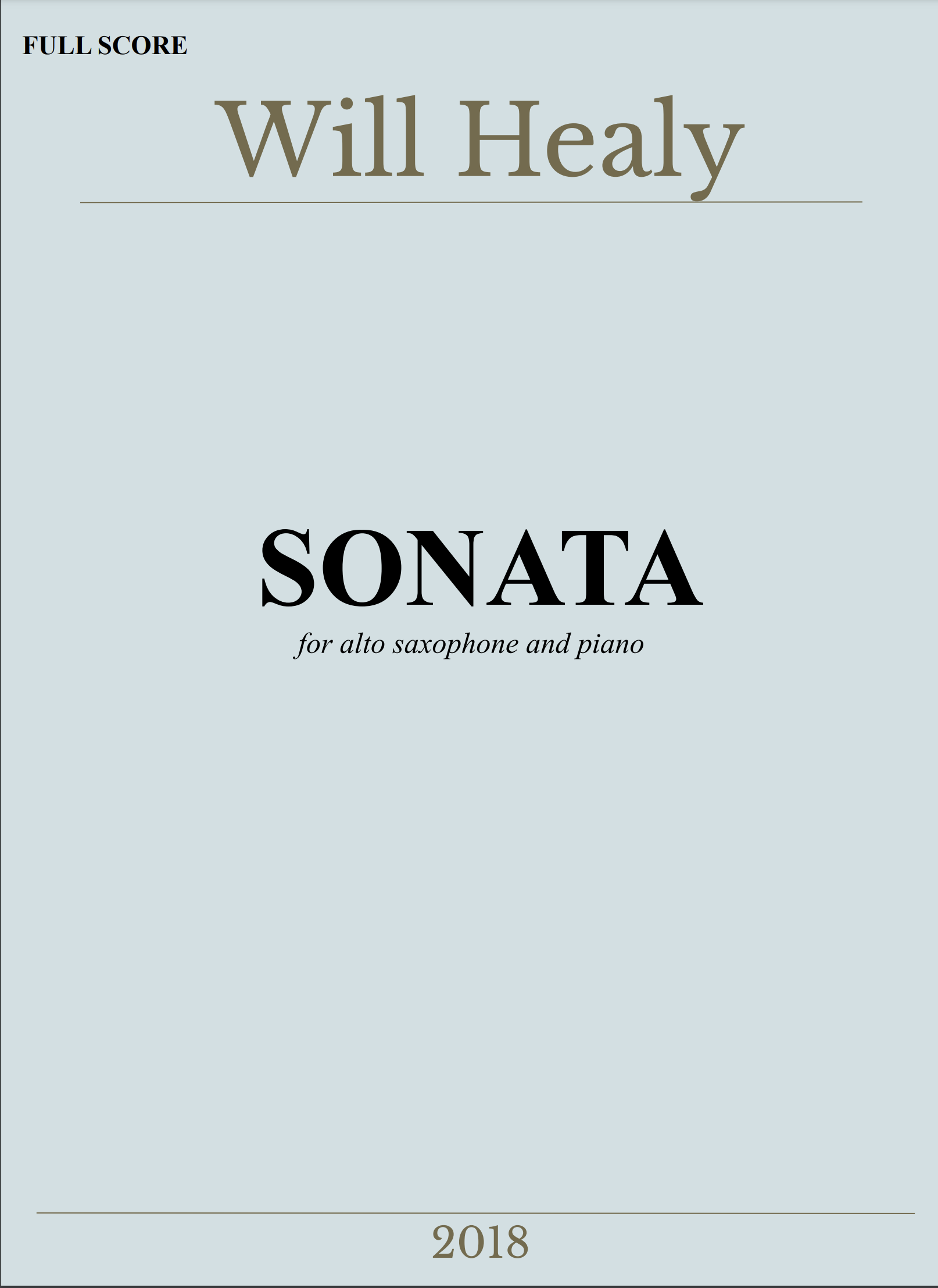 Sonata For Alto Saxophone And Piano by Will Healy