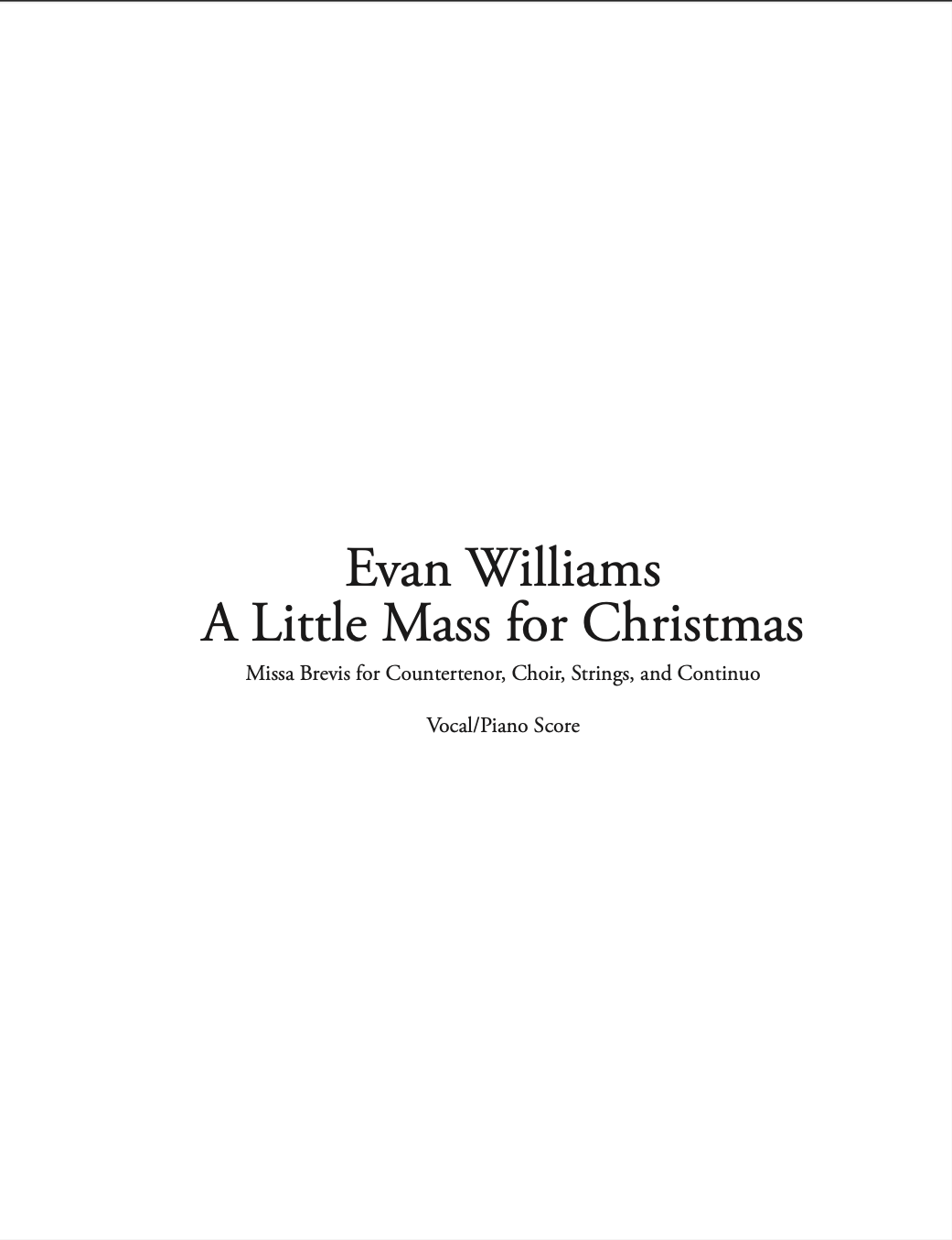 A Little Mass For Christmas (Vocal Part Only) by Evan Williams
