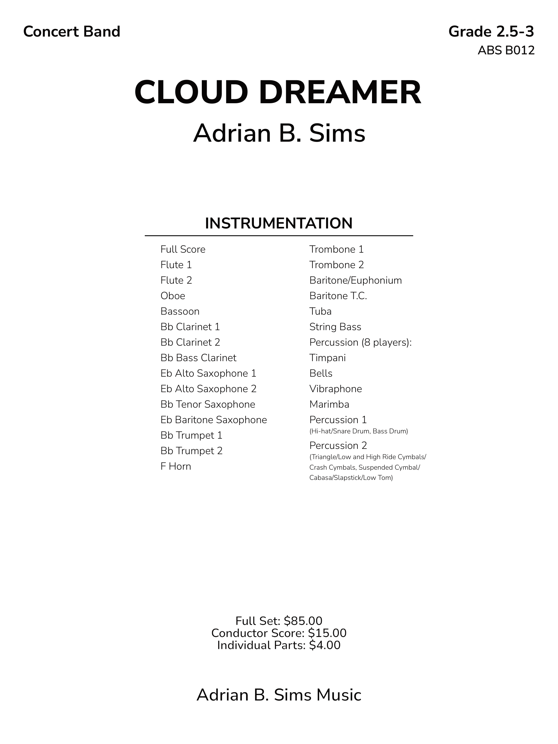 Cloud Dreamer (Score Only) by Adrian B. Sims
