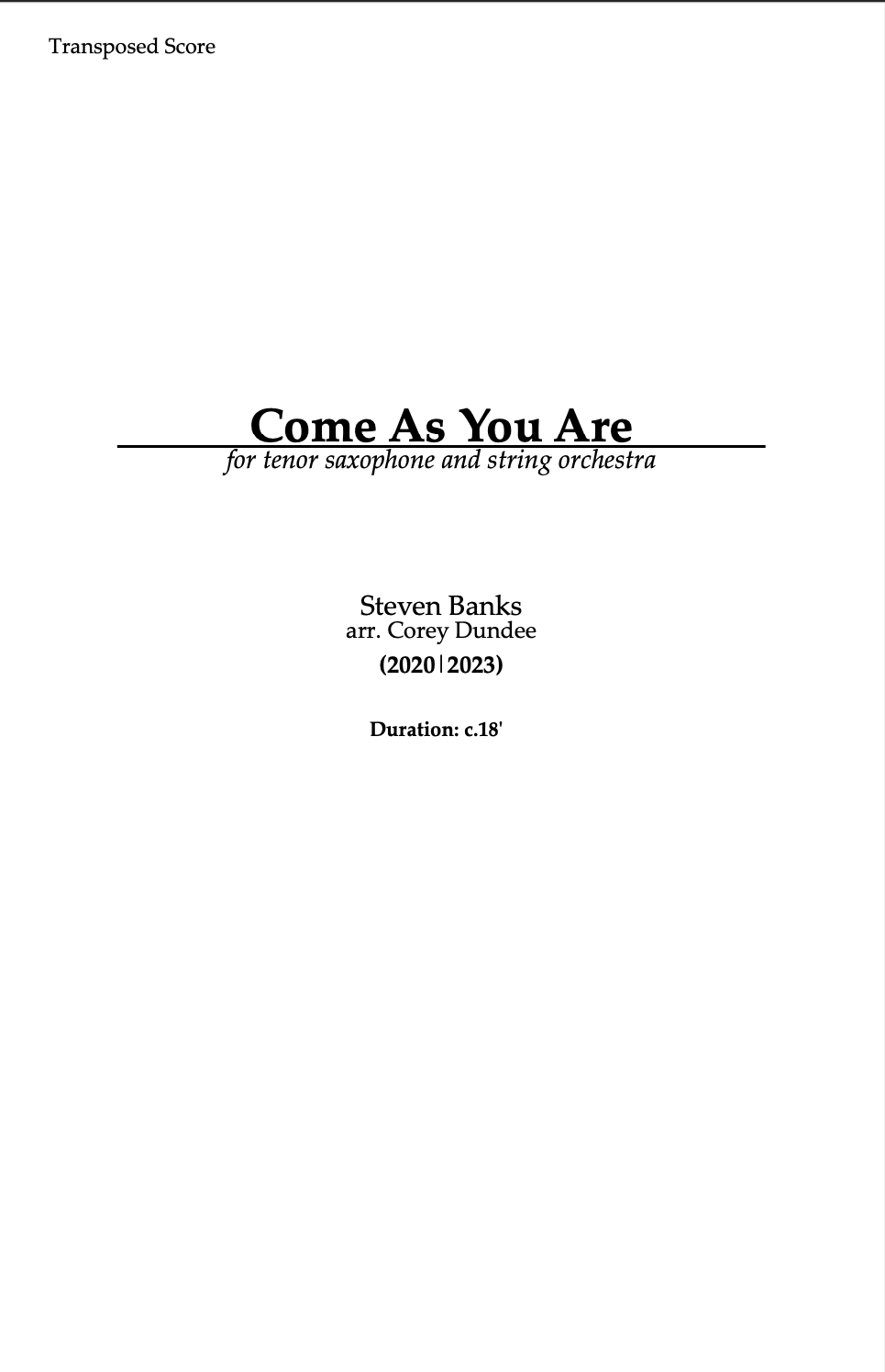 Come As You Are (String Orchestra Version) (Score Only) by Steven Banks arr. Corey Dundee