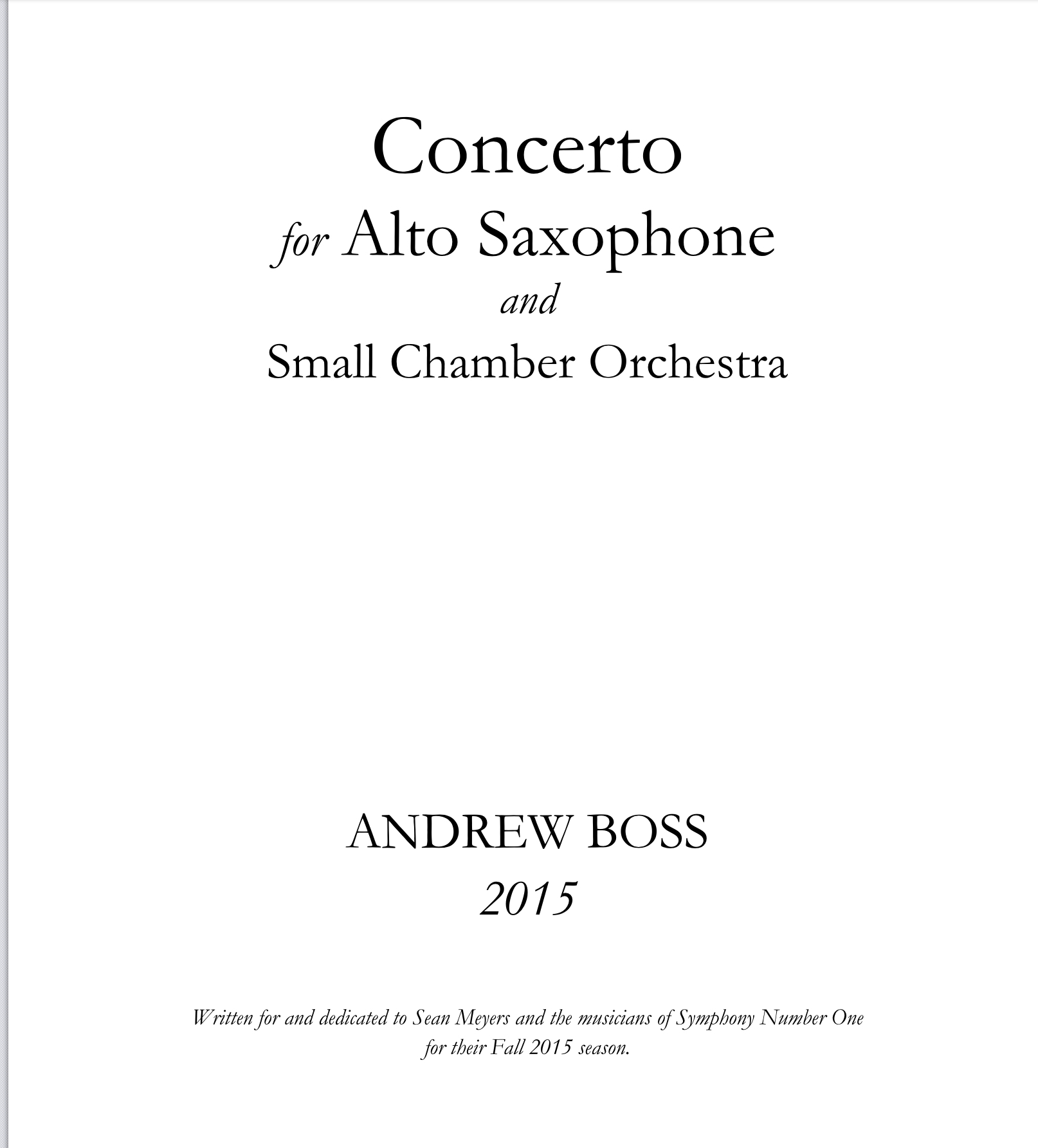 Concerto For Alto Saxophone-Piano Reduction  by Andrew Boss