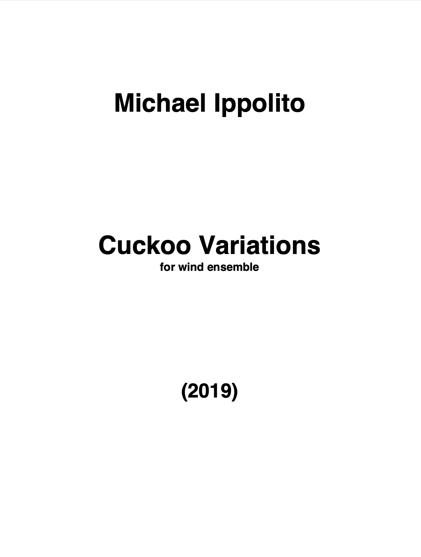 Cuckoo Variations (Score Only) by Michael Ippolito 