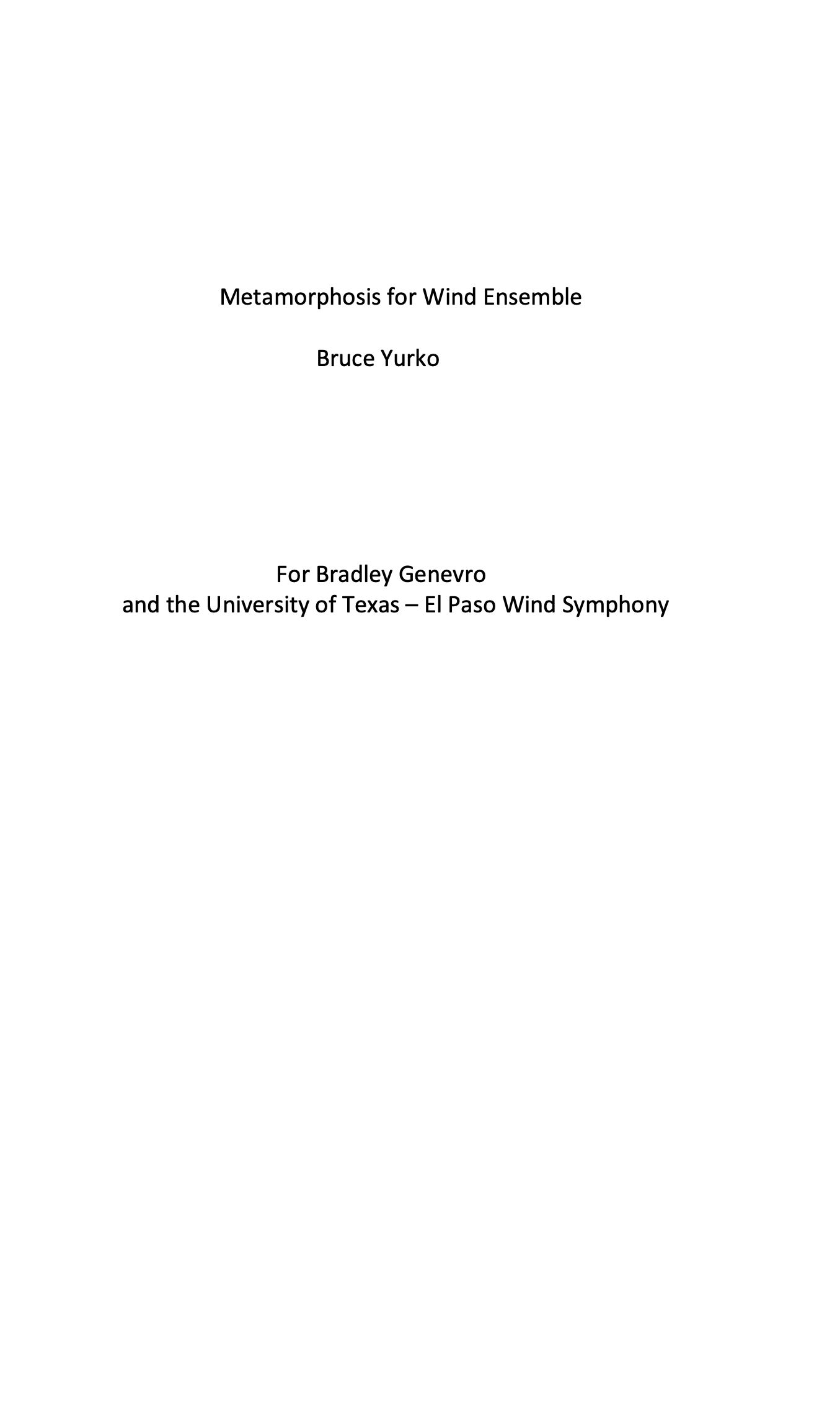 Metamorphosis For Wind Ensemble (Score Only) by Bruce Yurko
