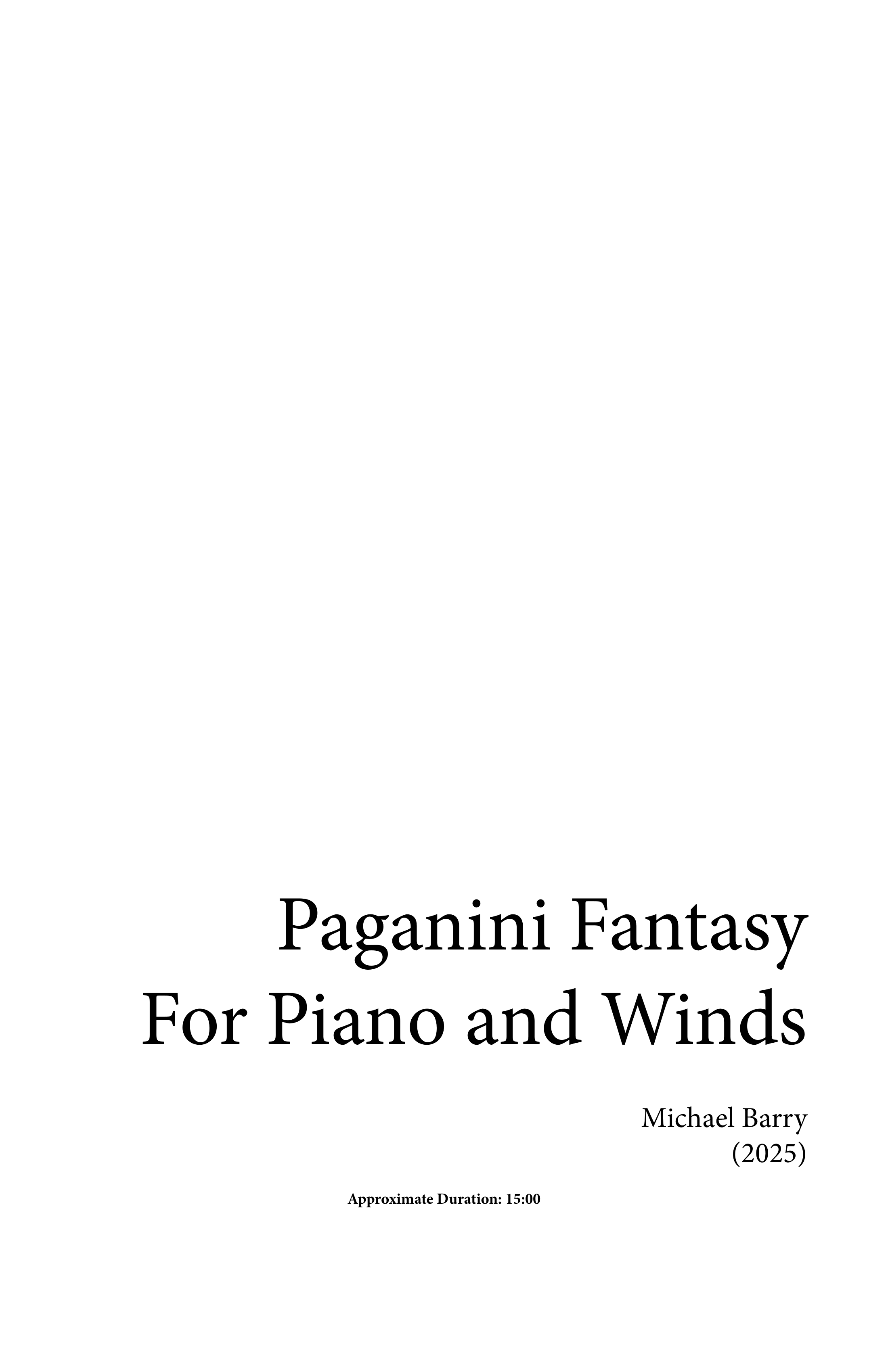 Paganini Fantasty For Solo Piano And Winds by Michael Barry
