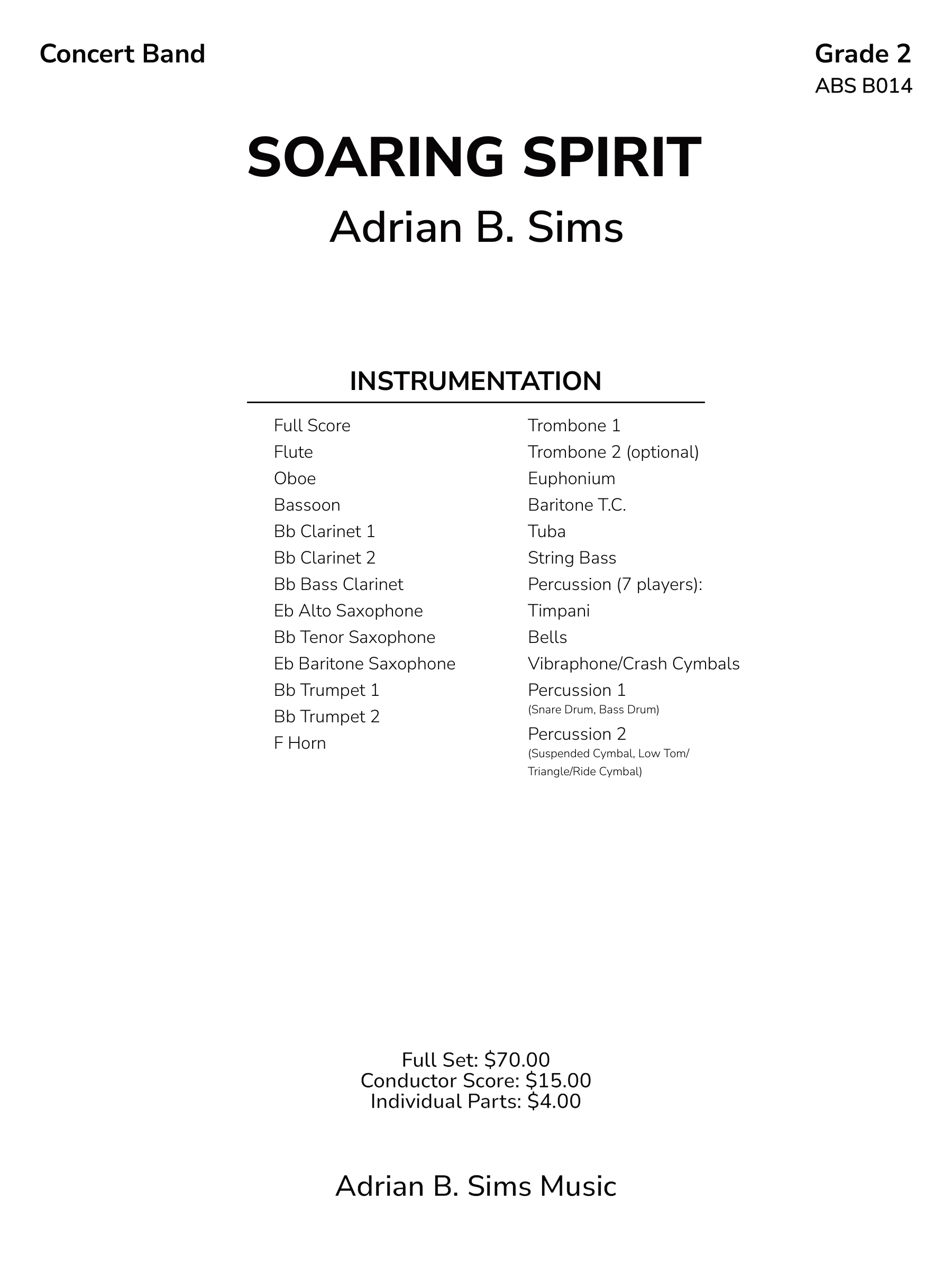 Soaring Spirit (Score Only) by Adrian B. Sims