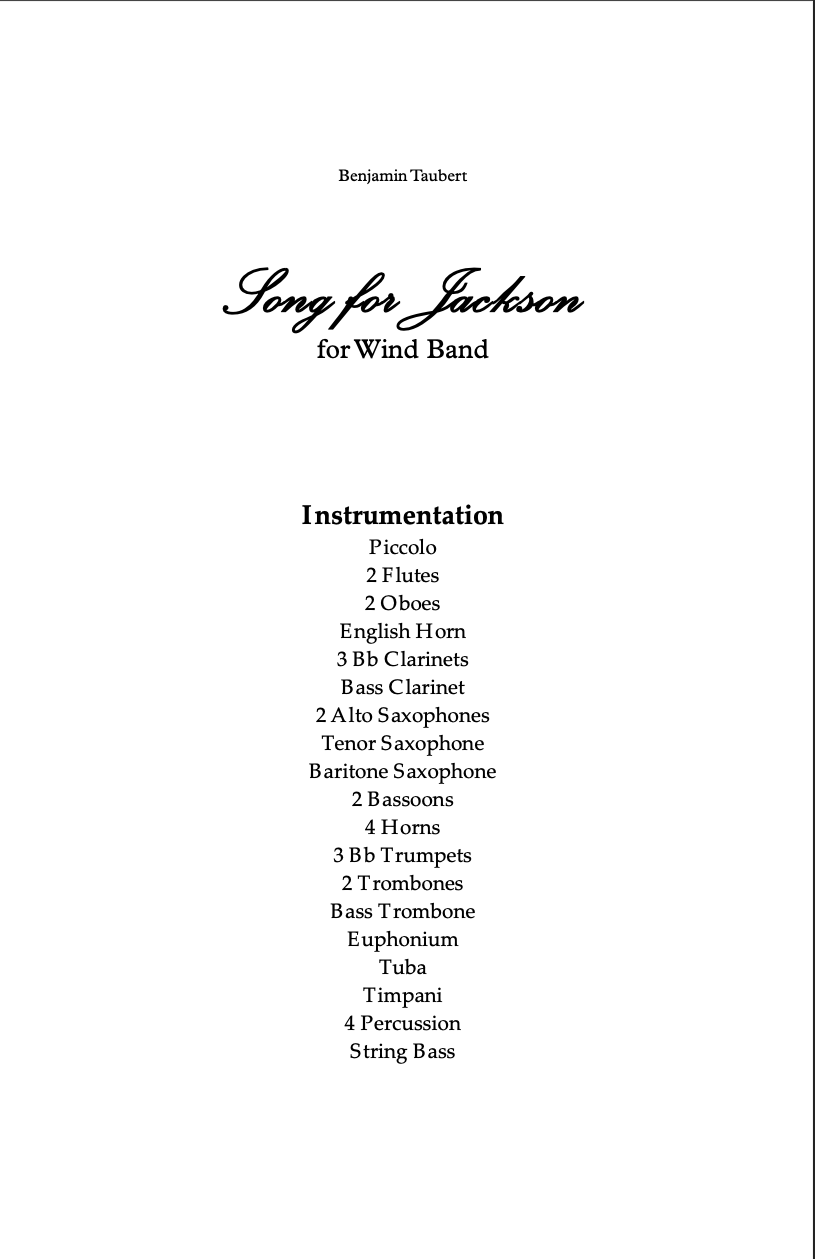 Song For Jackson (Score Only) by Benjamin Taubert