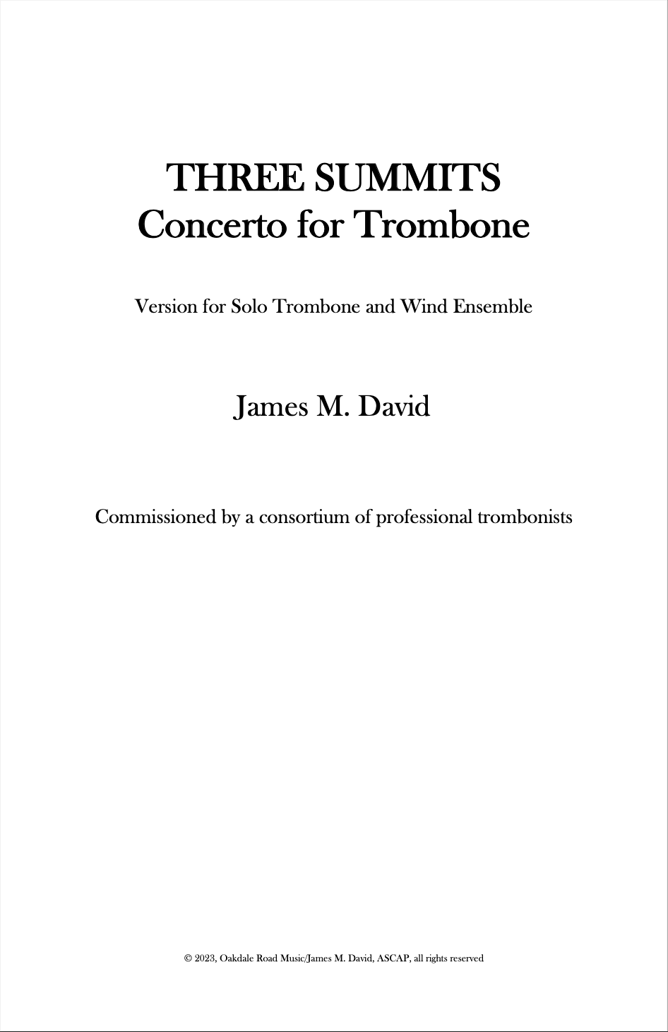 Three Summits (Piano Reduction) by James David