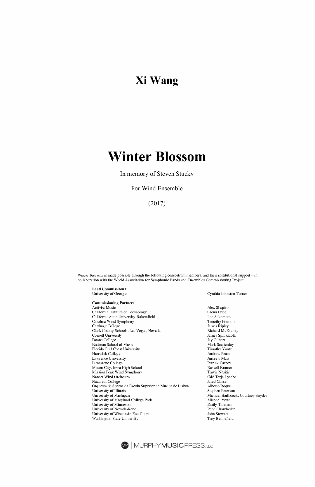 Winter Blossom (Score Only) by Xi Wang