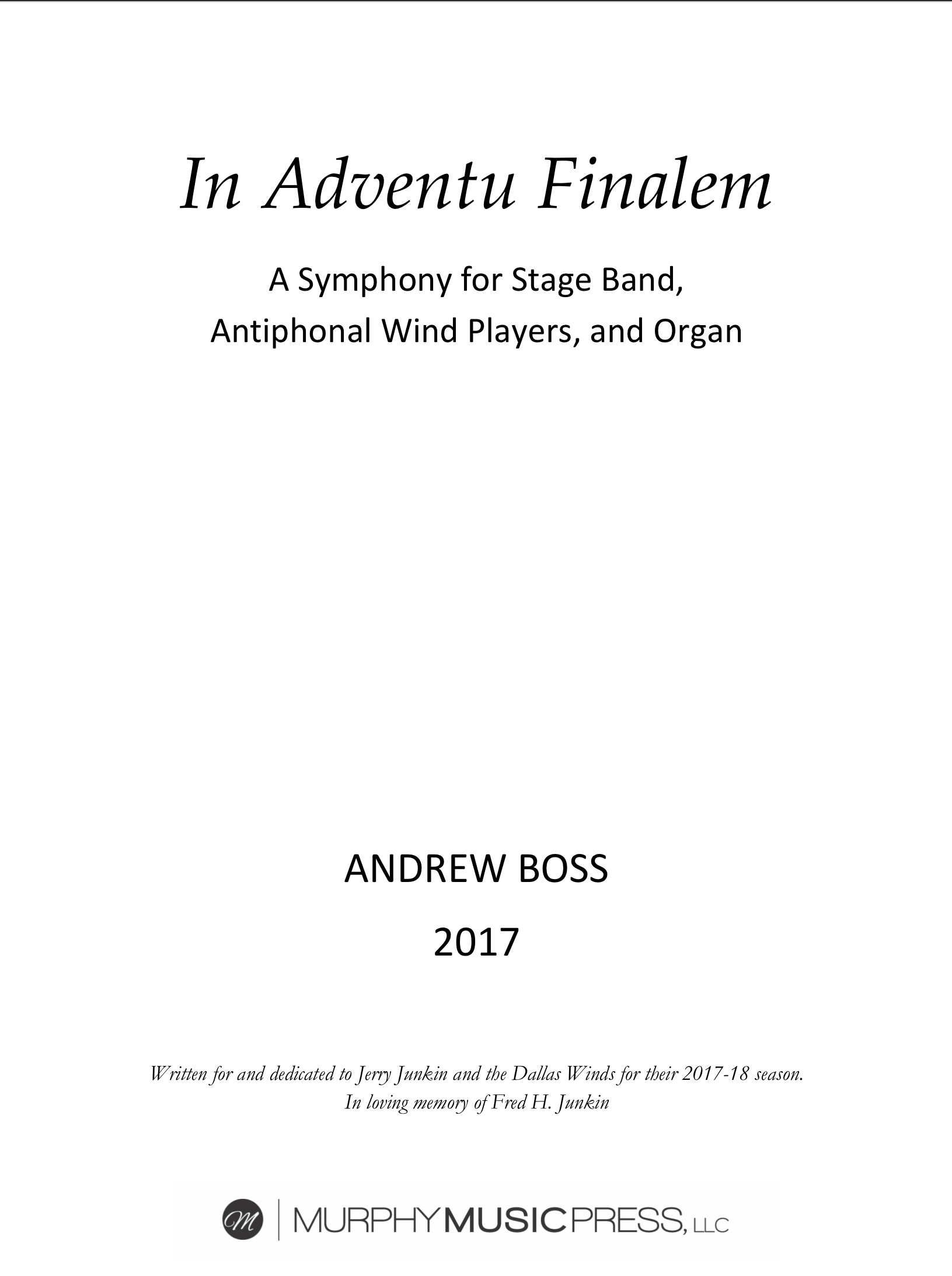 In Adventu Finalem (Study Score Only) by Andrew Boss